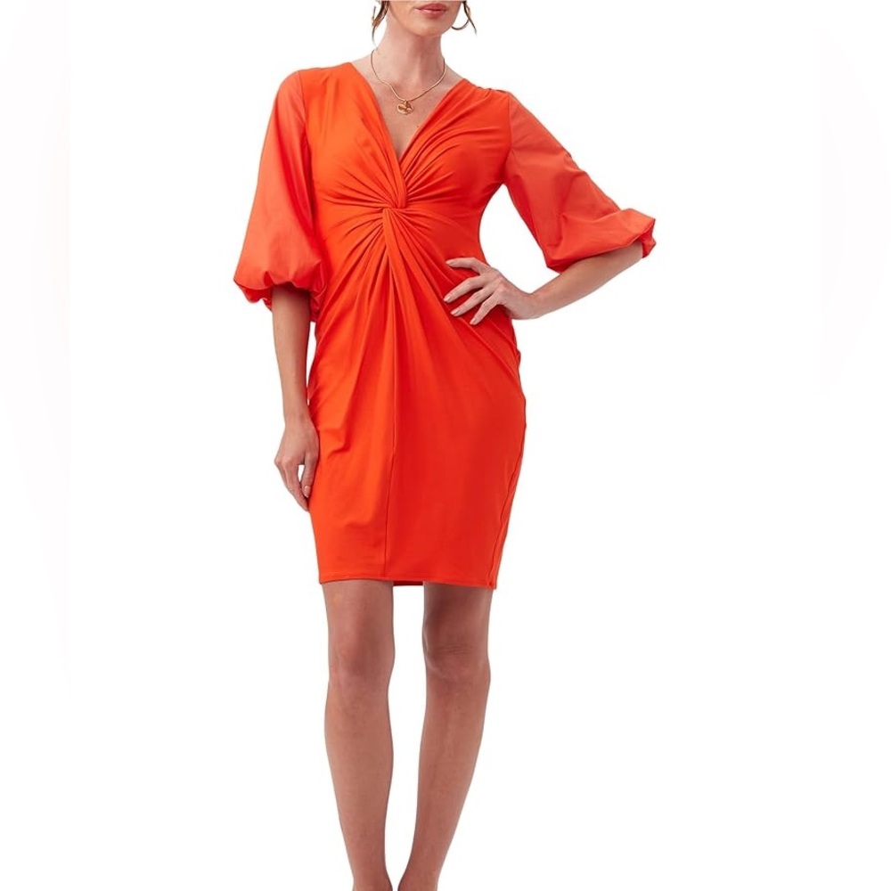 Trina Turk NWOT Twist Front Long Sleeve Orange Dress‎ - Size Small